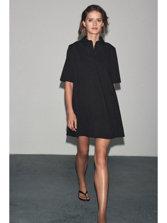 Zara Dresses & Skirts - Zara ZW Womens Short Poplin Dress Large Black Short Sleeve Collared 9479/078 NWT